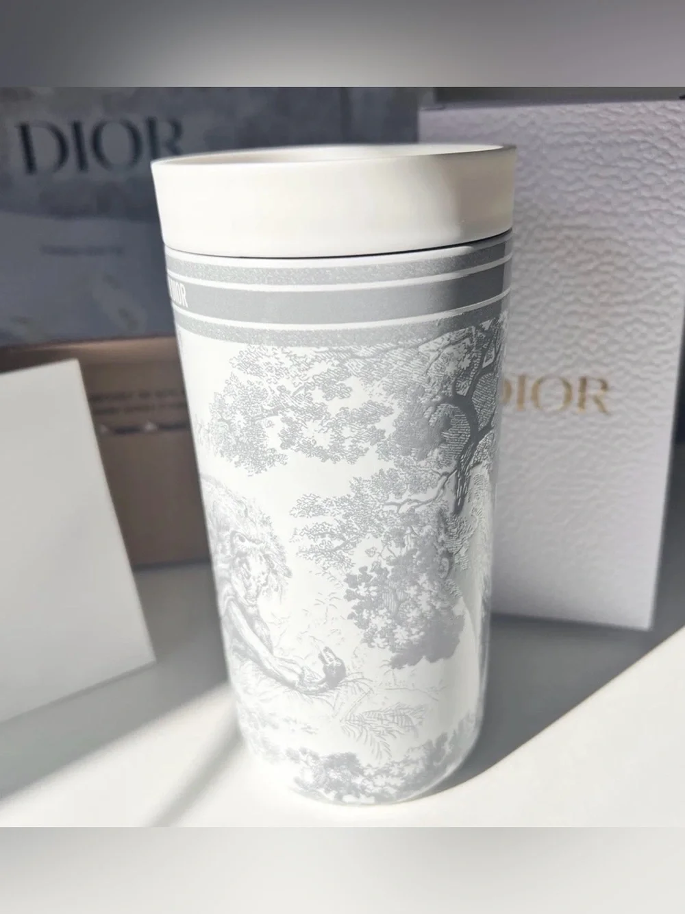 Dior Tumbler 400ml Toile DeJouy Jungle Animal White + Gray Bag - SEALED